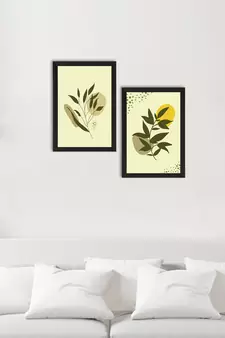 Green Pastel Natural Leaves Set of  Satin Matt Texture UV Art Painting