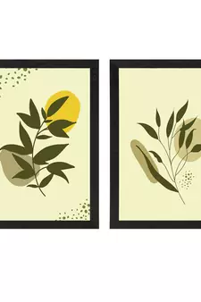 Green Pastel Natural Leaves Set of  Satin Matt Texture UV Art Painting