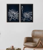 Dark Blue Lotus Line Art Minimalistic Set of  Satin Matt Texture UV Art Painting