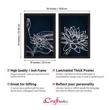 Dark Blue Lotus Line Art Minimalistic Set of  Satin Matt Texture UV Art Painting 4