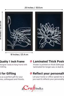 Dark Blue Lotus Line Art Minimalistic Set of  Satin Matt Texture UV Art Painting