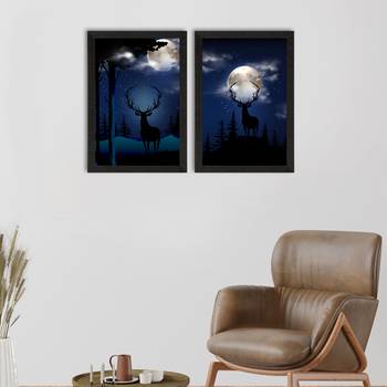 Starry Night with Deer Set of  Original Design Satin Original Design Matt Texture UV Art Painting 1