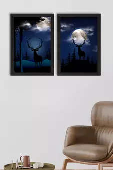 Starry Night with Deer Set of  Original Design Satin Original Design Matt Texture UV Art Painting