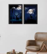 Starry Night with Deer Set of  Original Design Satin Original Design Matt Texture UV Art Painting