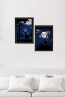Starry Night with Deer Set of  Original Design Satin Original Design Matt Texture UV Art Painting