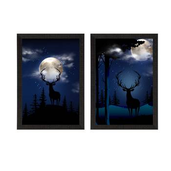 Starry Night with Deer Set of  Original Design Satin Original Design Matt Texture UV Art Painting 3