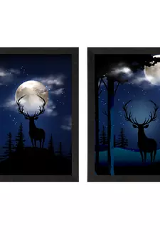Starry Night with Deer Set of  Original Design Satin Original Design Matt Texture UV Art Painting