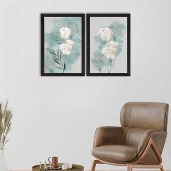 white Flower on Blue Watercolour Texture Set of  Original Design Satin Matt Texture UV Art Painting 1