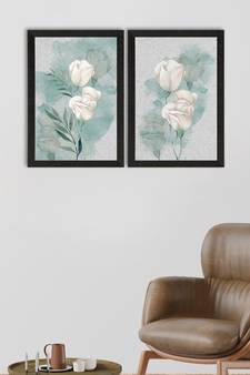 white Flower on Blue Watercolour Texture Set of  Original Design Satin Matt Texture UV Art Painting