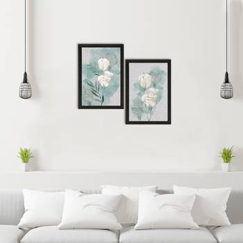 white Flower on Blue Watercolour Texture Set of  Original Design Satin Matt Texture UV Art Painting 2