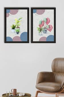 Green Flower Pot Set of  Satin Matt Texture UV Art Painting