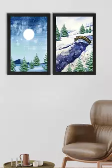 Winter Snowy Place Set of  Satin Matt Texture UV Art Painting