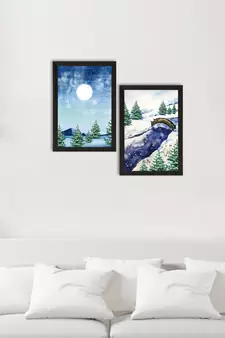 Winter Snowy Place Set of  Satin Matt Texture UV Art Painting
