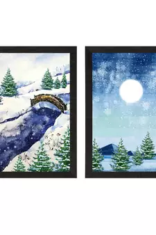 Winter Snowy Place Set of  Satin Matt Texture UV Art Painting