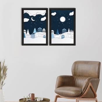 Winter Snowy Night Set of  Satin Matt Texture UV Art Painting 1