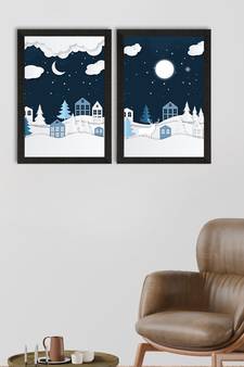 Winter Snowy Night Set of  Satin Matt Texture UV Art Painting