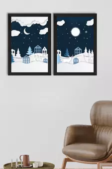 Winter Snowy Night Set of  Satin Matt Texture UV Art Painting