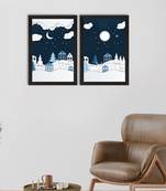 Winter Snowy Night Set of  Satin Matt Texture UV Art Painting