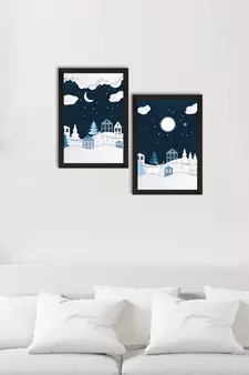 Winter Snowy Night Set of  Satin Matt Texture UV Art Painting