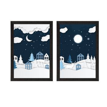Winter Snowy Night Set of  Satin Matt Texture UV Art Painting 3