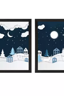 Winter Snowy Night Set of  Satin Matt Texture UV Art Painting