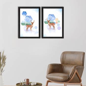 Deer on Winter Day Set of  Original Abstract Design Satin Matt Texture UV Art Painting 1