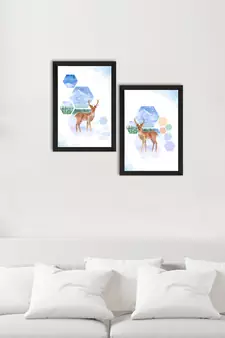 Deer on Winter Day Set of  Original Abstract Design Satin Matt Texture UV Art Painting