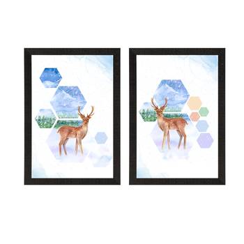 Deer on Winter Day Set of  Original Abstract Design Satin Matt Texture UV Art Painting 3