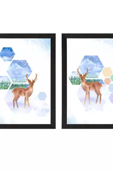 Deer on Winter Day Set of  Original Abstract Design Satin Matt Texture UV Art Painting