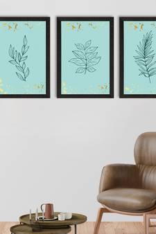 Topical Leaf Blue Set of  Satin Matt Texture UV Art Painting