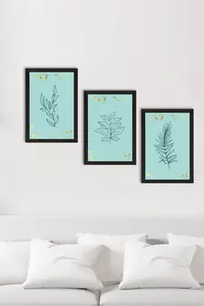 Topical Leaf Blue Set of  Satin Matt Texture UV Art Painting