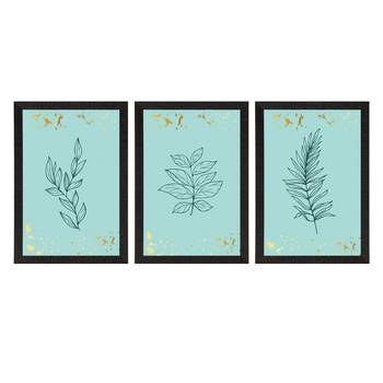 Topical Leaf Blue Set of  Satin Matt Texture UV Art Painting 3