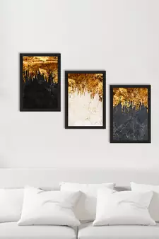 Marble Effect with Golden Set of  Satin Matt Texture UV Art Painting