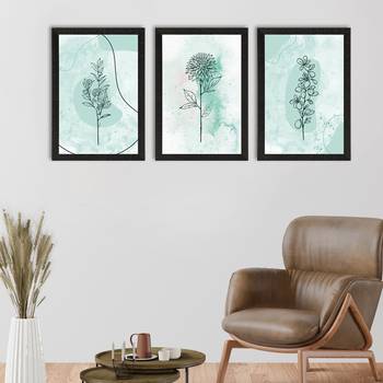 Watercolour Flower Line Art Set of  Satin Matt Texture UV Art Painting 1