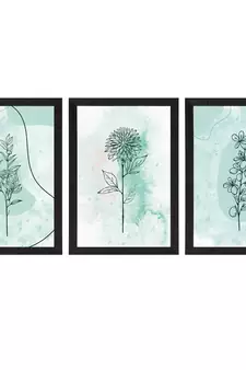 Watercolour Flower Line Art Set of  Satin Matt Texture UV Art Painting
