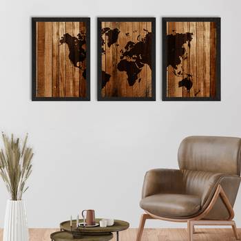 World Map Wooden Texture Set of  Satin Matt Texture UV Art Painting 1