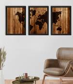 World Map Wooden Texture Set of  Satin Matt Texture UV Art Painting