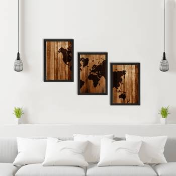 World Map Wooden Texture Set of  Satin Matt Texture UV Art Painting 2