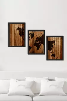 World Map Wooden Texture Set of  Satin Matt Texture UV Art Painting