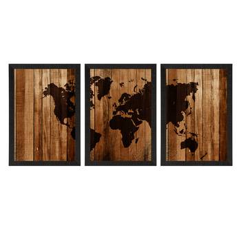 World Map Wooden Texture Set of  Satin Matt Texture UV Art Painting 3