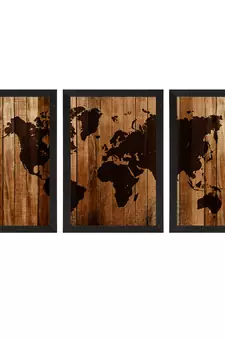 World Map Wooden Texture Set of  Satin Matt Texture UV Art Painting
