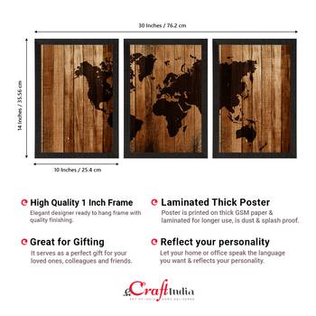 World Map Wooden Texture Set of  Satin Matt Texture UV Art Painting 4