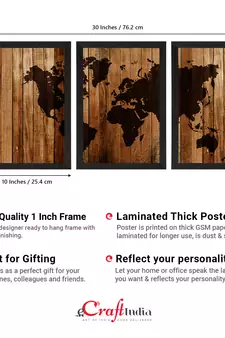 World Map Wooden Texture Set of  Satin Matt Texture UV Art Painting