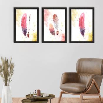 Colorful Feather Watercolour Set of  Satin Matt Texture UV Art Painting 1