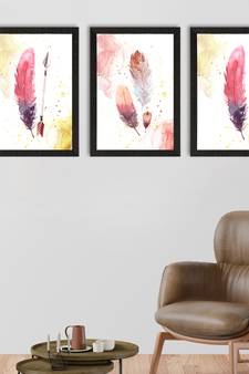 Colorful Feather Watercolour Set of  Satin Matt Texture UV Art Painting