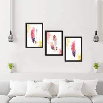 Colorful Feather Watercolour Set of  Satin Matt Texture UV Art Painting 2