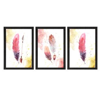 Colorful Feather Watercolour Set of  Satin Matt Texture UV Art Painting 3
