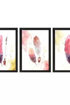 Colorful Feather Watercolour Set of  Satin Matt Texture UV Art Painting