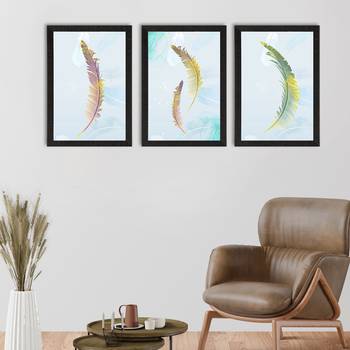 Colorful Feather with Golden Texture Set of  Satin Matt Texture UV Art Painting 1