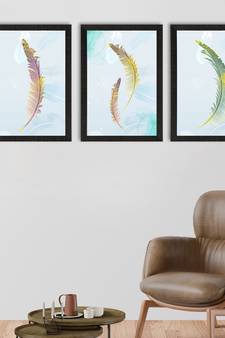 Colorful Feather with Golden Texture Set of  Satin Matt Texture UV Art Painting
